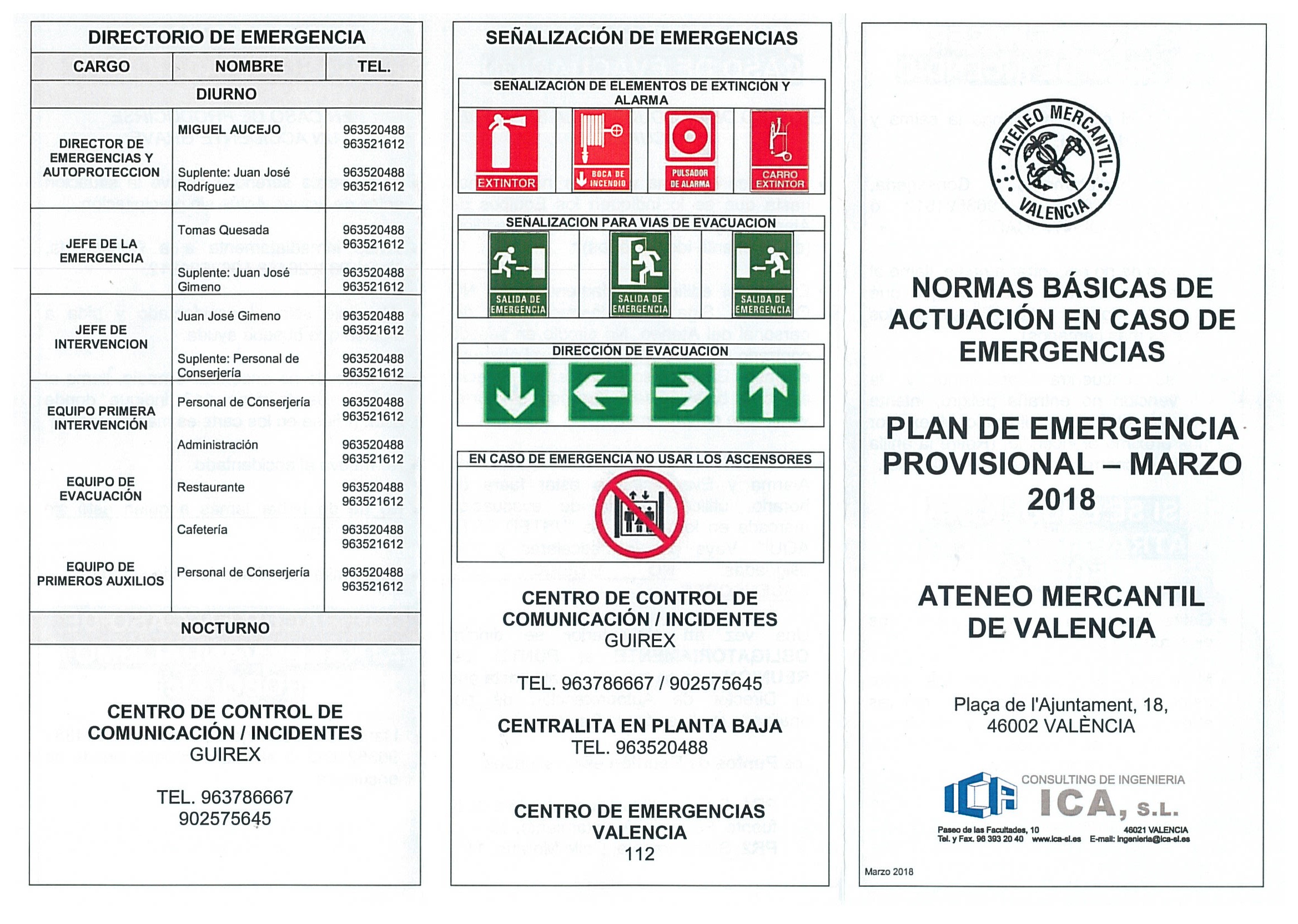 cebra Playa Anunciante Plan de Emergencia y Evacuación del edificio - Normas Básicas Fallas 2018 -  Ateneo Mercantil de Valencia