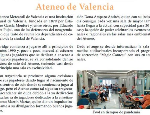 El Club de Bridge del Ateneo Mercantil, protagonista en la revista de la Asociación Española de Bridge